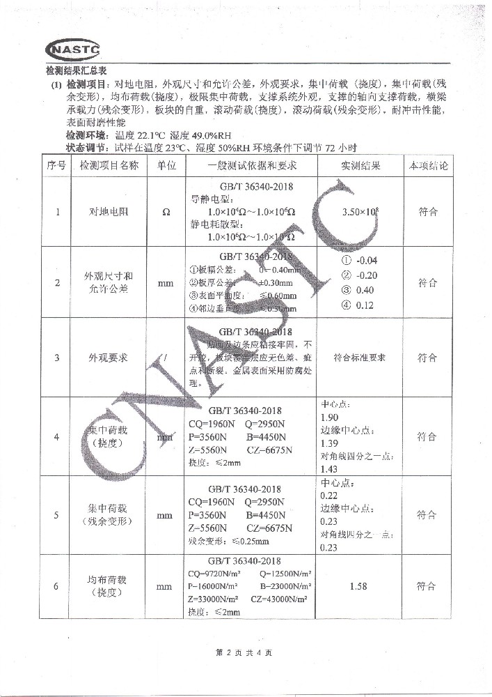 防静电地板检验报告